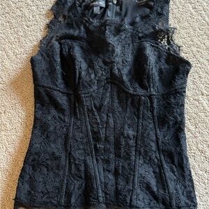 bebe Black Lace Floral Corset Top Women's S Zipper Back Semi-Sheer